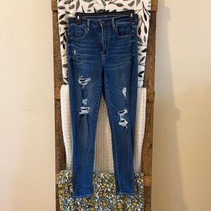 American Eagle Outfitters Dark Blue Ripped Skinny Jeans